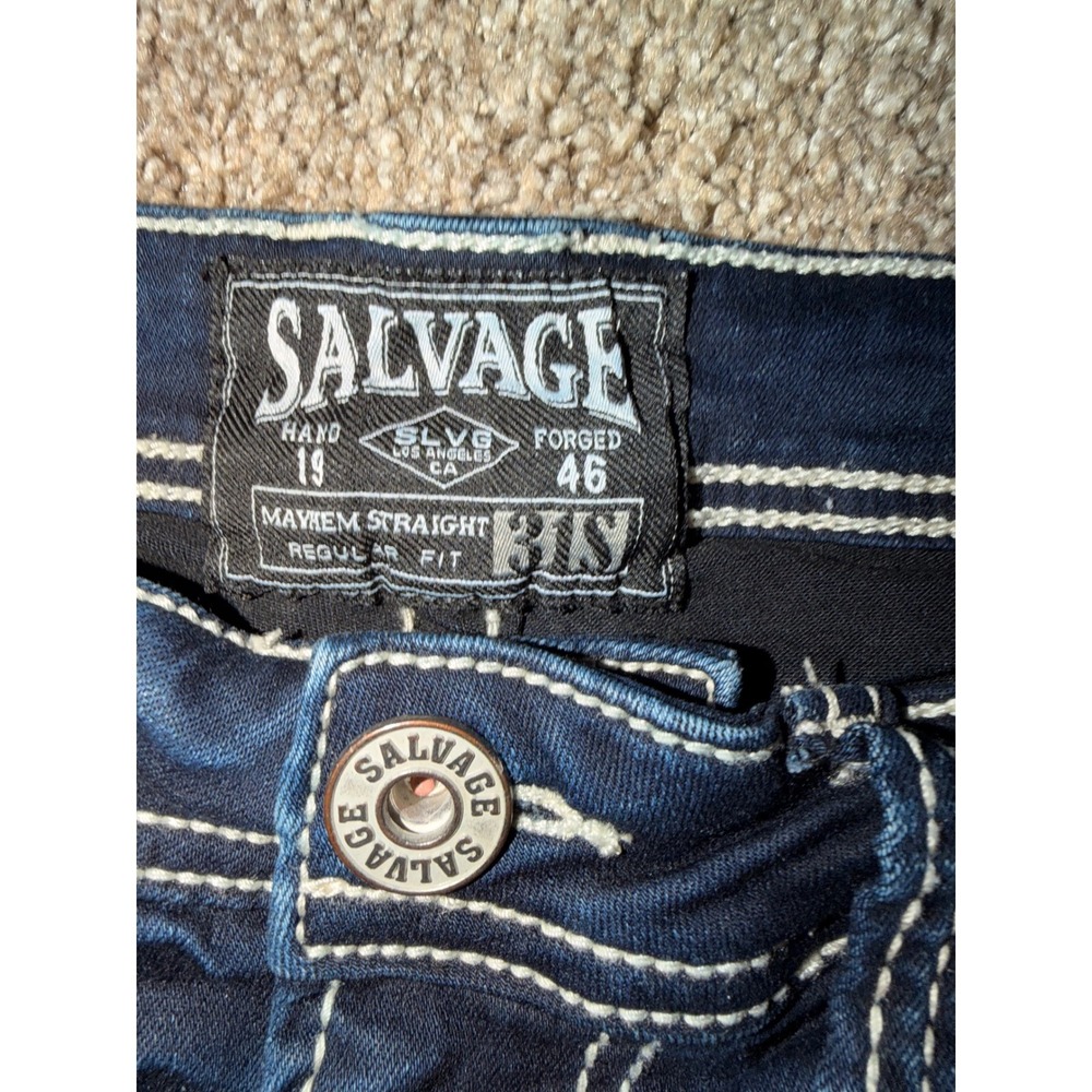 Salvage Supply Co Mens Riot Taper Athletic Fit Jeans Dark Wash Blue 34x30 (656) - Picture 2 of 7